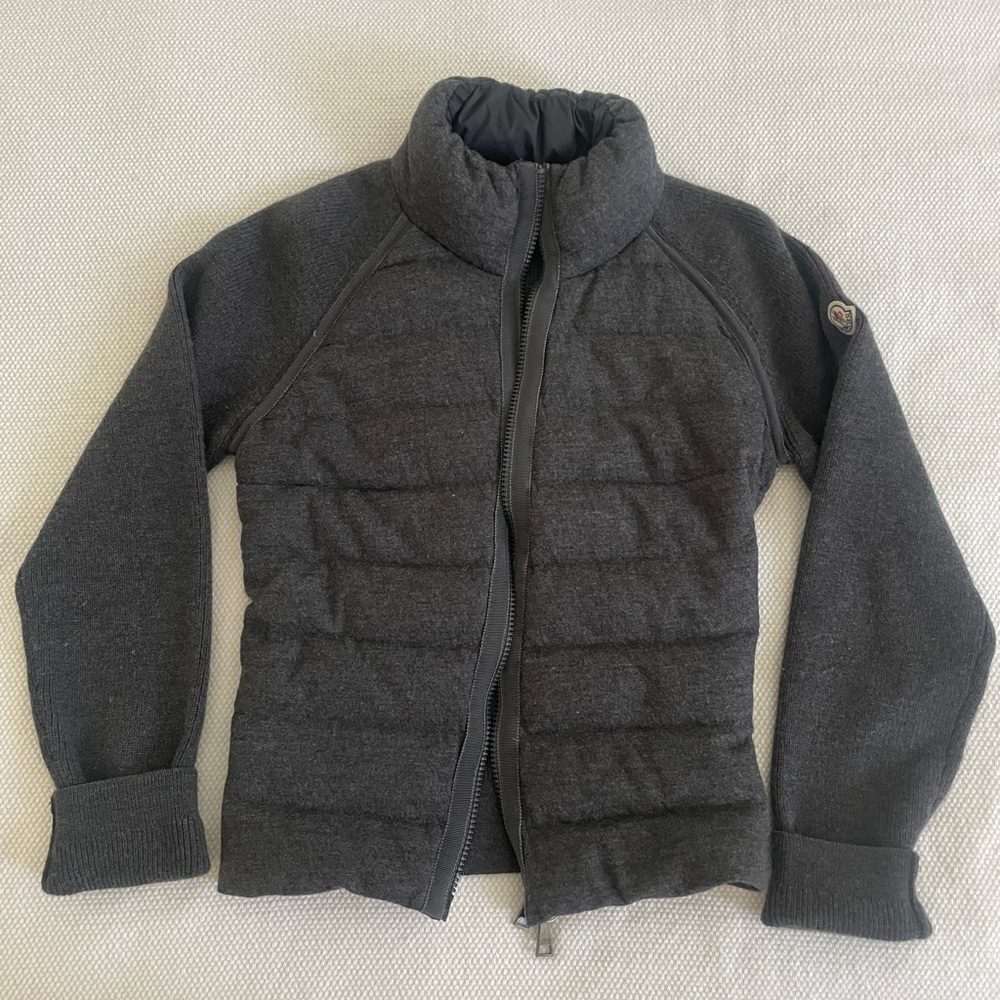 Moncler wool puffer cardigan charcoal gray